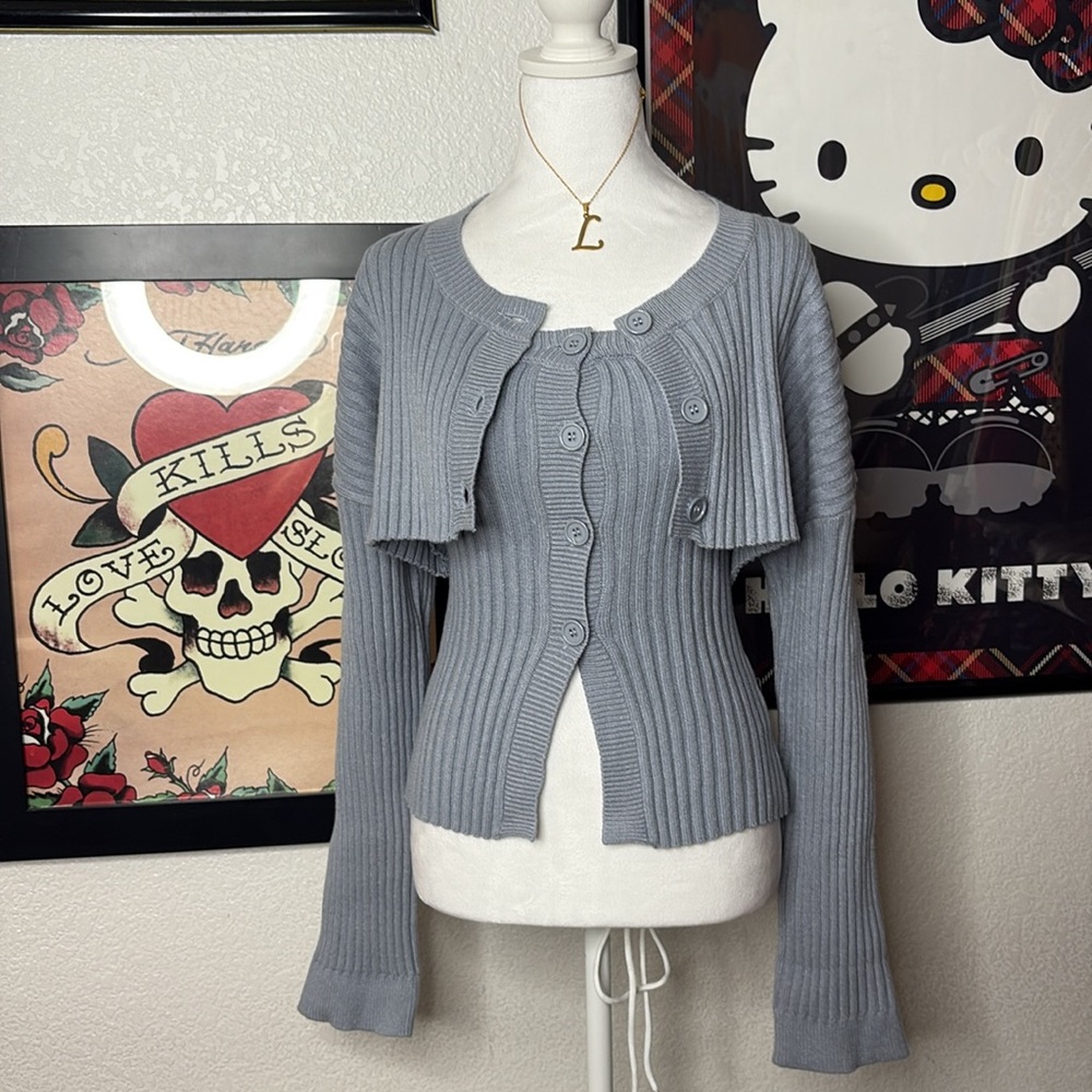 Le Lis Light Gray Ribbed Cropped Sweater Shrug Set